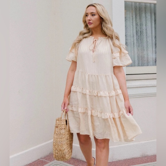 Anthropologie Current Air LUCIA TEXTURED FLUTTER SLEEVE RUFFLE DRESS size M - Picture 2 of 13